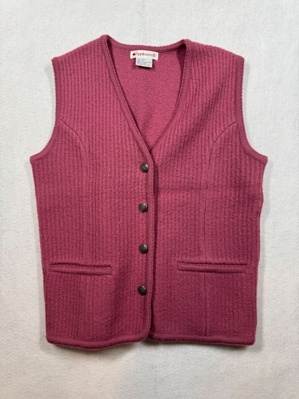 Vintage Appleseed's 100% Wool Sweater Vest Button Front Dusty Pink Women's Small